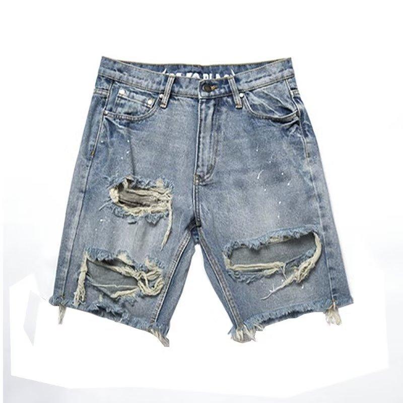 Shorts | Straight-Leg Distressed Denim Shorts – Mens Clothing Mens